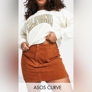 ASOS Curve Patch Pocket Rust Corduroy Mini Skirt